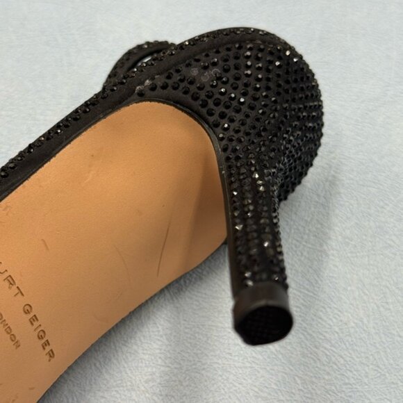 🆕 KURT GEIGER LONDON 🧿 NWOB Belgravia Black Crystal Sling Back Heel, Sz 38 7.5 - Picture 15 of 16